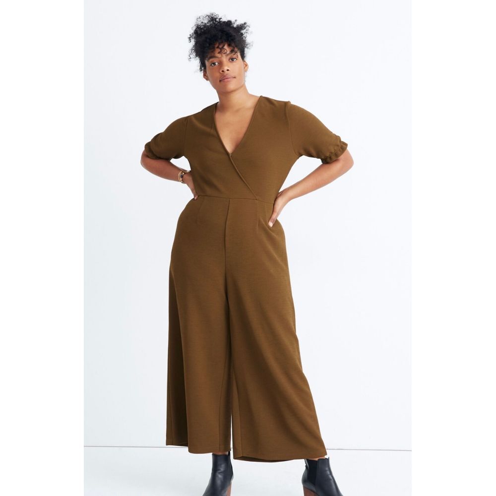 Madewell Crepe Crossover Jumpsuit Green Wide Leg Sz S